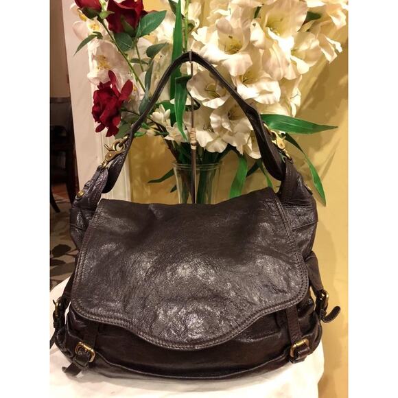 Kooba BROWN FLAP FOLDED LEATHER HOBO Handbag (PU900 - Picture 1 of 10